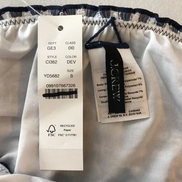 J Crew Ronnie Lettuce-Trim Bikini Bottom Gingham Navy Blue S - Picture 4 of 6